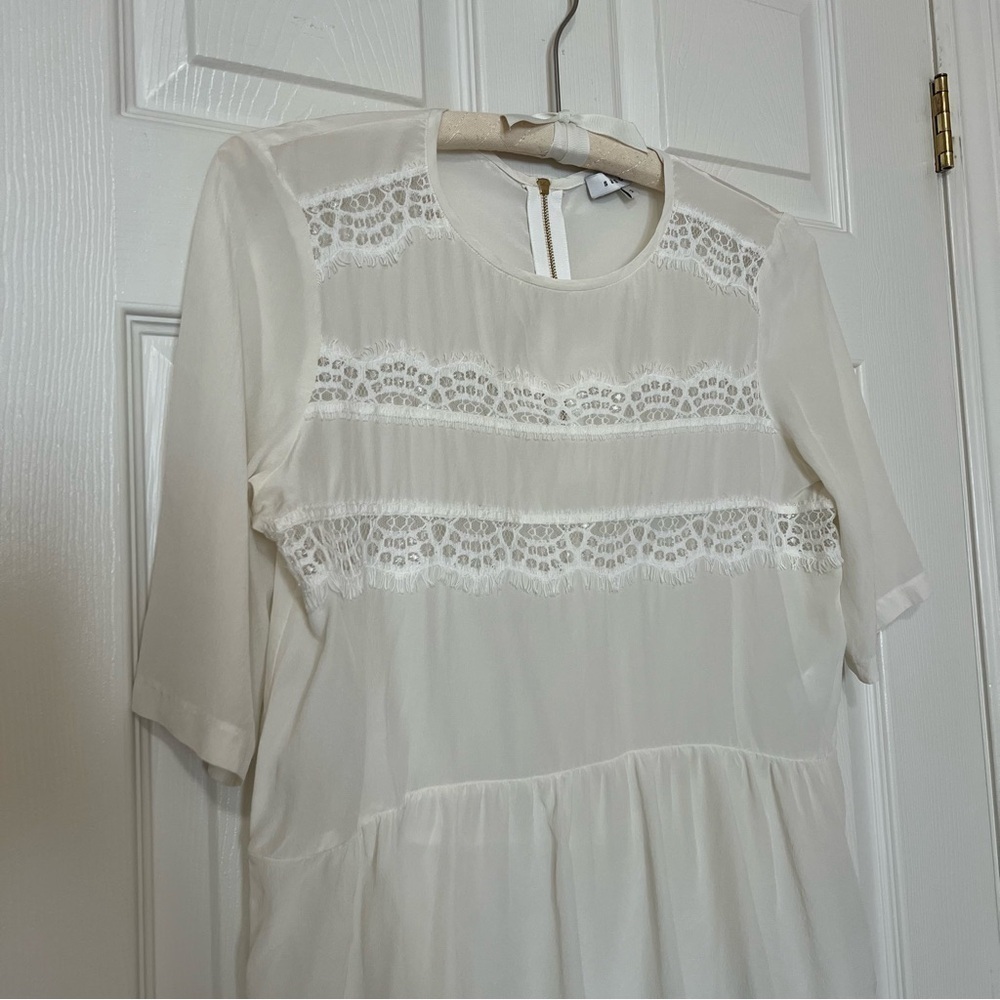 Sandro White Cream Silk Lace Lightweight Flowy Peplum Short Sleeve Blouse - Sz 2 - Picture 4 of 14